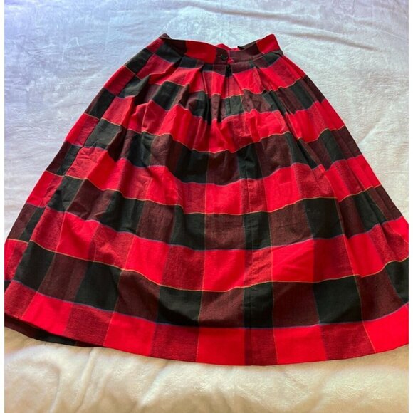 Jaff By Carol Anderson Women Plaid Pleated Midi Skirt Size -5-6 Red Black Cotton - Picture 7 of 8